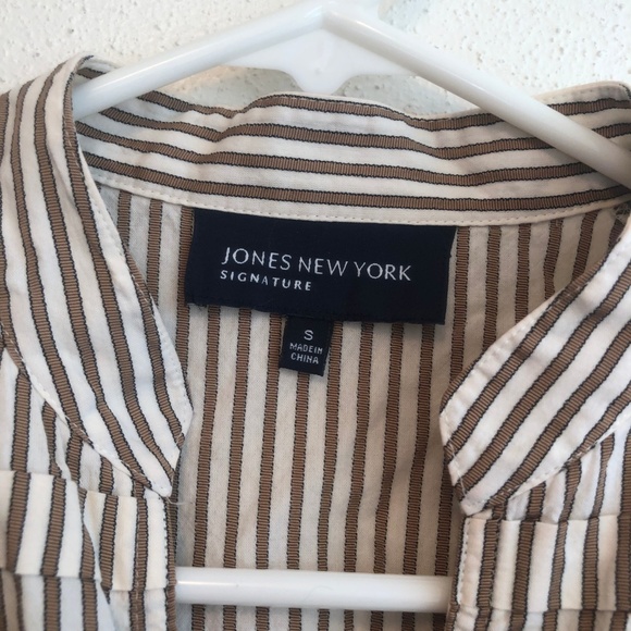 Button Up Striped Military Style Blouse - Picture 3 of 6